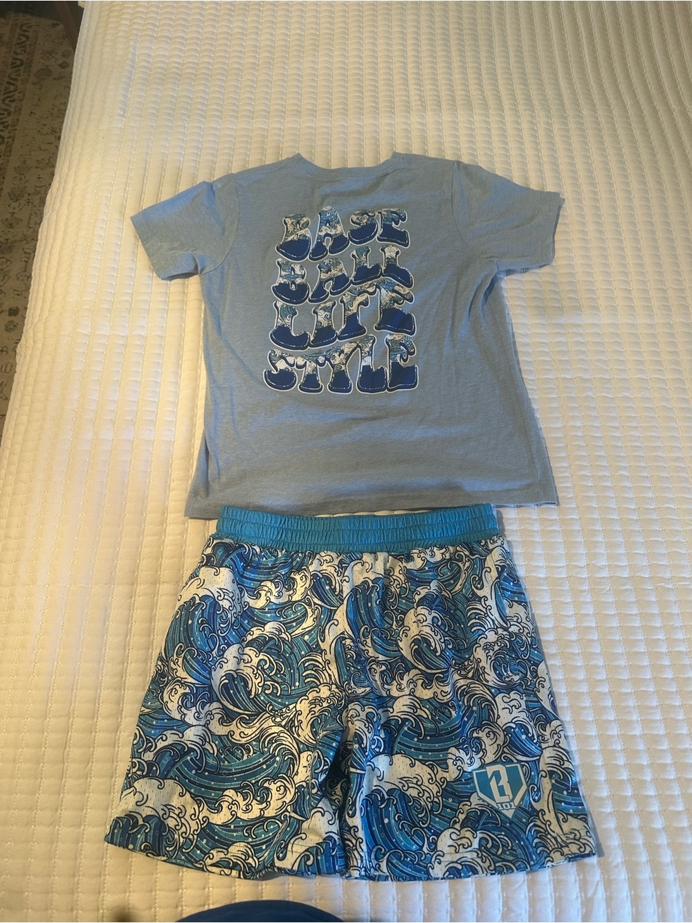 Kids Blue Wave Pajama Set with Graphic Tee - Matching Short Set